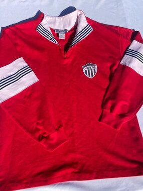 Vintage 90s Bonjour Rugby Shirt Women’s Small Red Colorblock Polo Momcore